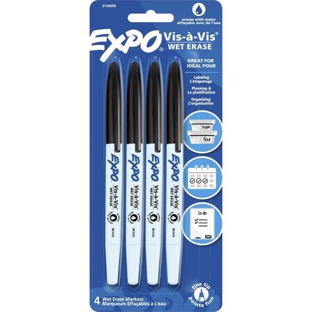 Expo Marker, Wet-Erase, , Fine Point, 4/PK, Black PK SAN2134050